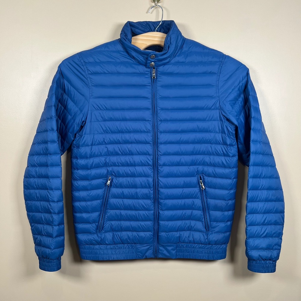 Lands End Puffer Jacket Mens S Blue Slim Fit Down Filled Lightweight Quilted